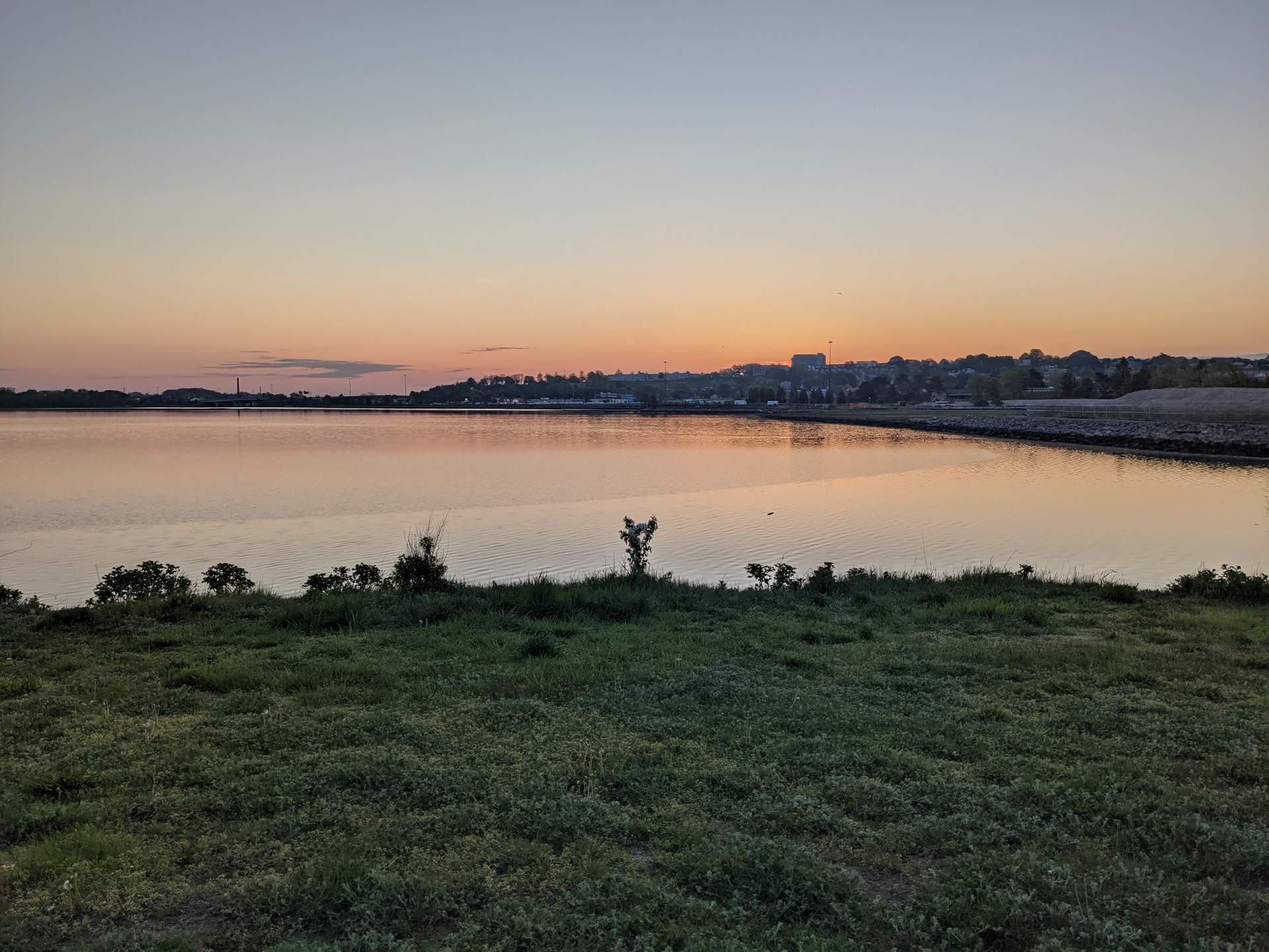 Sunrise over Back Cove in Portland, Maine before the start of the 2021 Pine Tree Marathon.