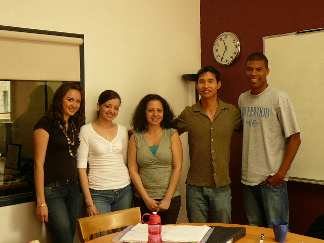 My French grammar class: Anna, Mariana, professeur Roula, Felix, and Eric.