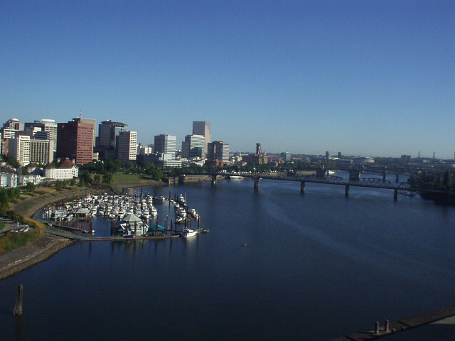 A view of the downtown Portland waterfront from one of the bridges we rode on.