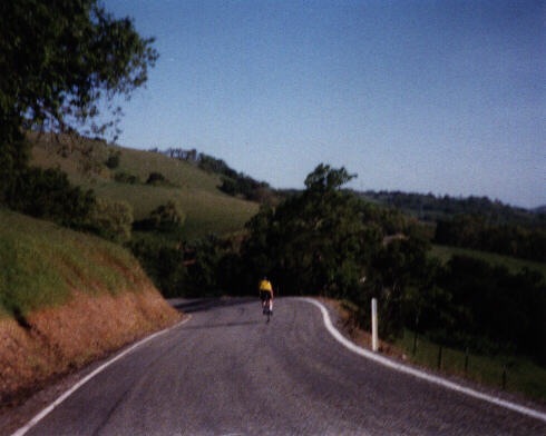 Following a strong rider who was on an old ten-speed and blasting through the winding backroads by the Calaveras Reservoir.
