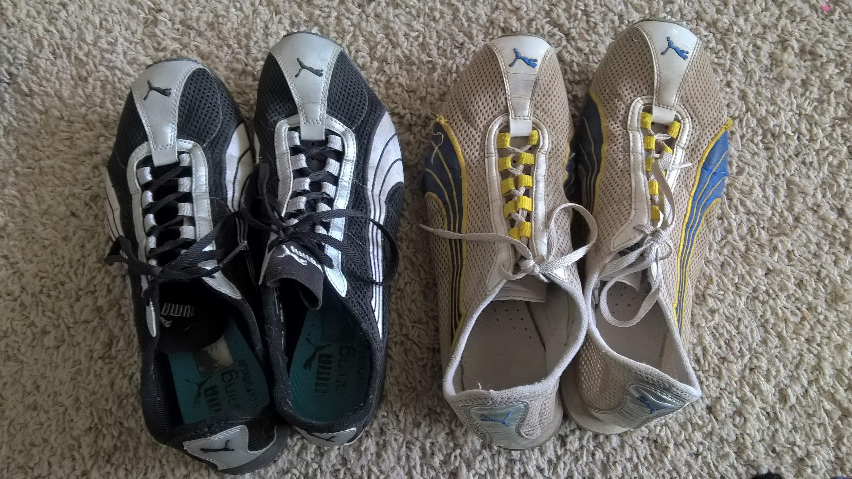 black and silver Puma H-Street shoes, white and yellow and blue Puma H-Street shoes