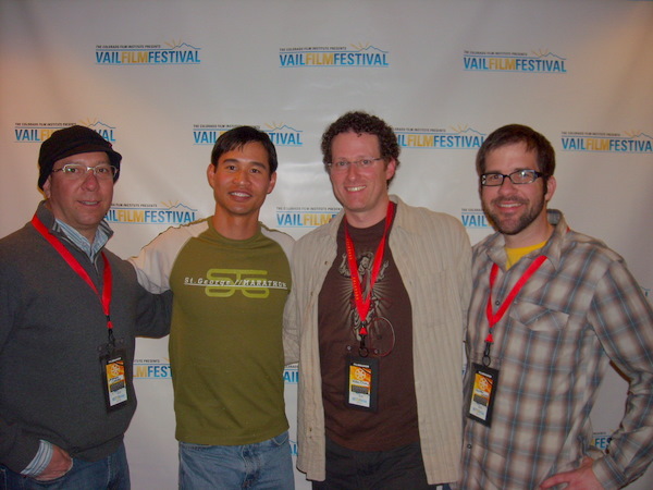 Anthony Camino, Felix Wong, Mike Dion, and Hunter Weeks at the premier of the Ride the Divide movie at the 2010 Vail Film Festival.