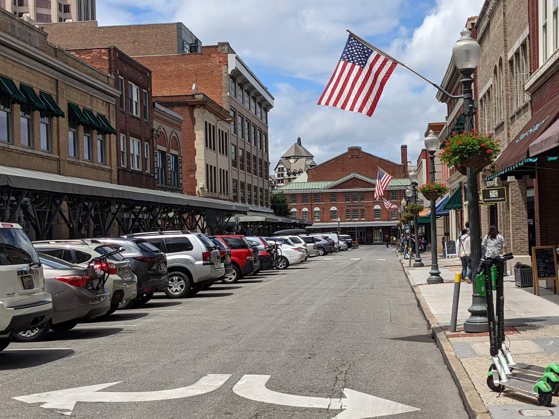American Flags on Market Street in downtown Roanoke, Virginia.