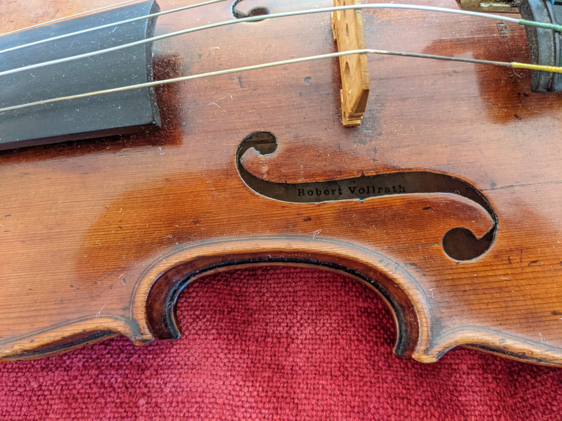 A violin made by Robert Vollrath of Austria in 1870.