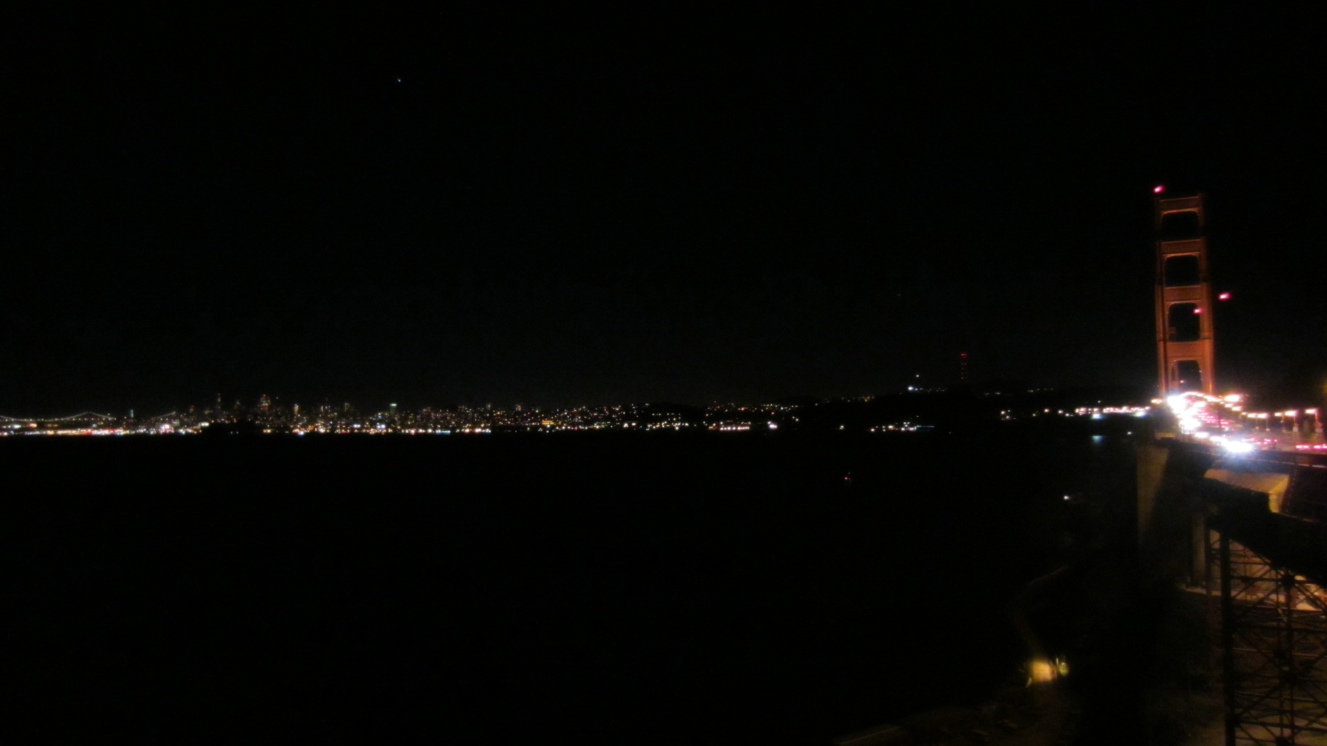 The lights of San Francisco and the Golden Gate Bridge from Sausalito.