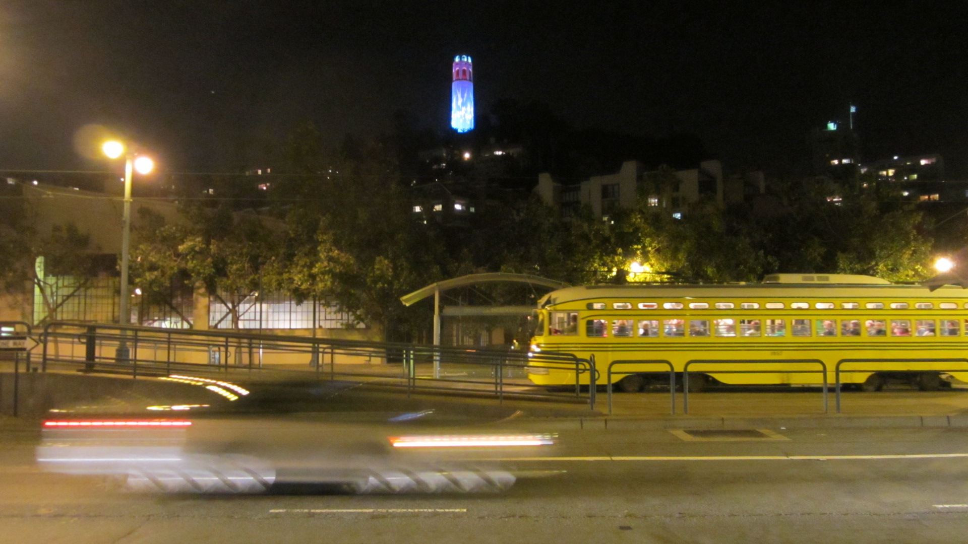 Coit Tower was lit up in red, white and blue during Fourth of July week.