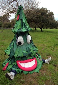 Stanford Tree mascot wearing white sneakers