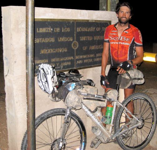 Matthew Lee at the finish of the 2008 Tour Divide.