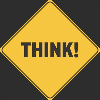 Yellow diamond sign that says Think!