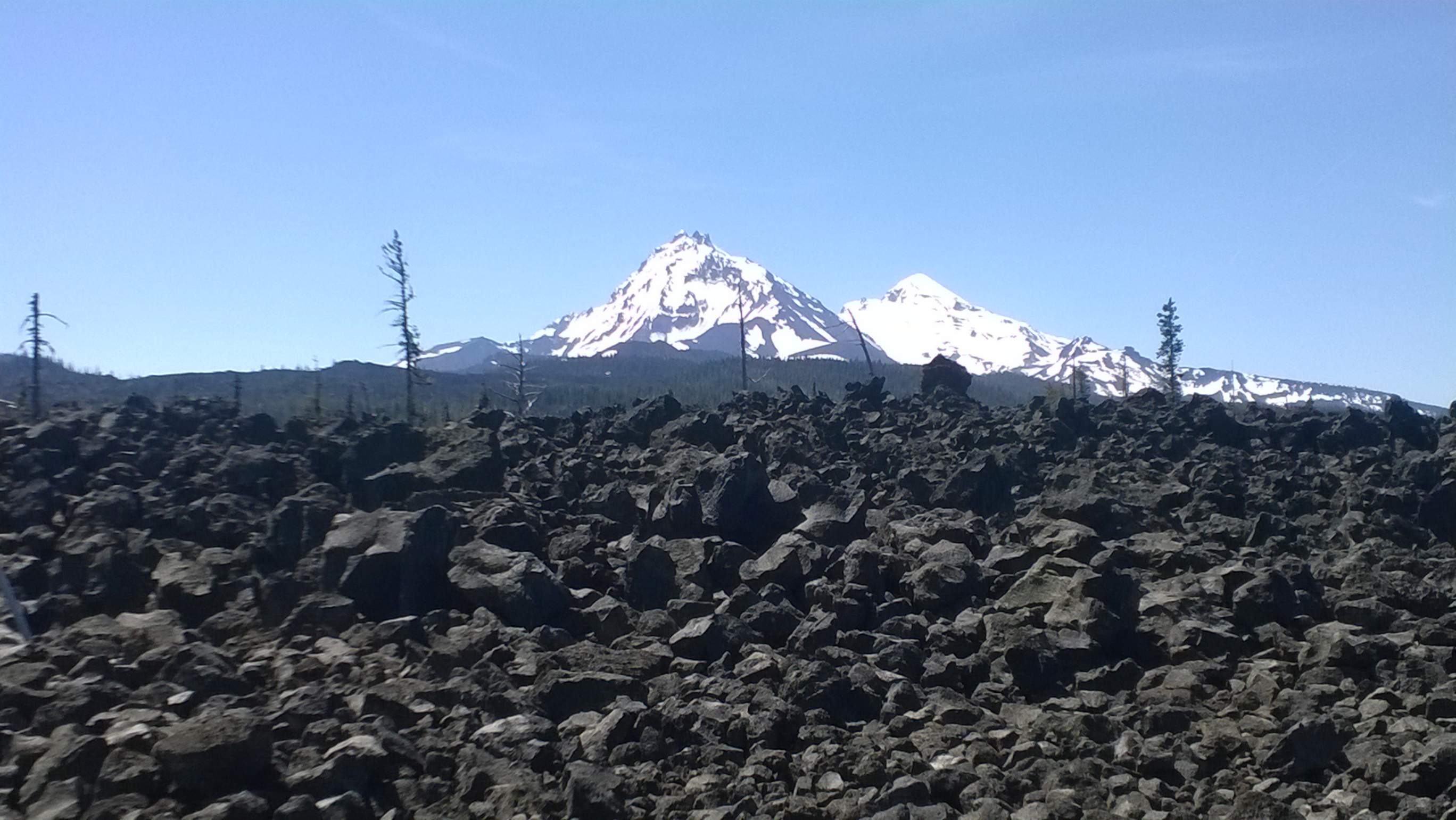 Two of the Three Sisters Mountains in Oregon as seen from McKenzie Pass.