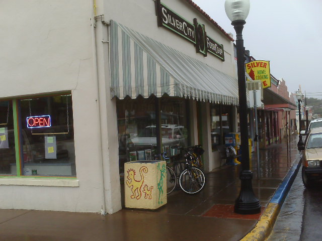 Day 27: After bonking all morning, I finally reached civilization -- the progressive town of Silver City, NM (population: 10,000).  Unfortunately, the monsoons wouldn't stop and rivers were soon flowing down the streets.