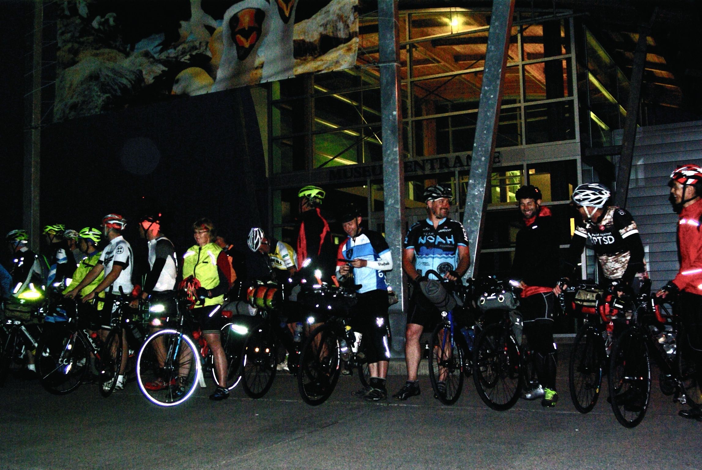 Minutes before the 5:00 a.m. Saturday start of the 2015 Trans Am Bike Race. Felix Wong is on the very right. (Photo: Corey Harn)