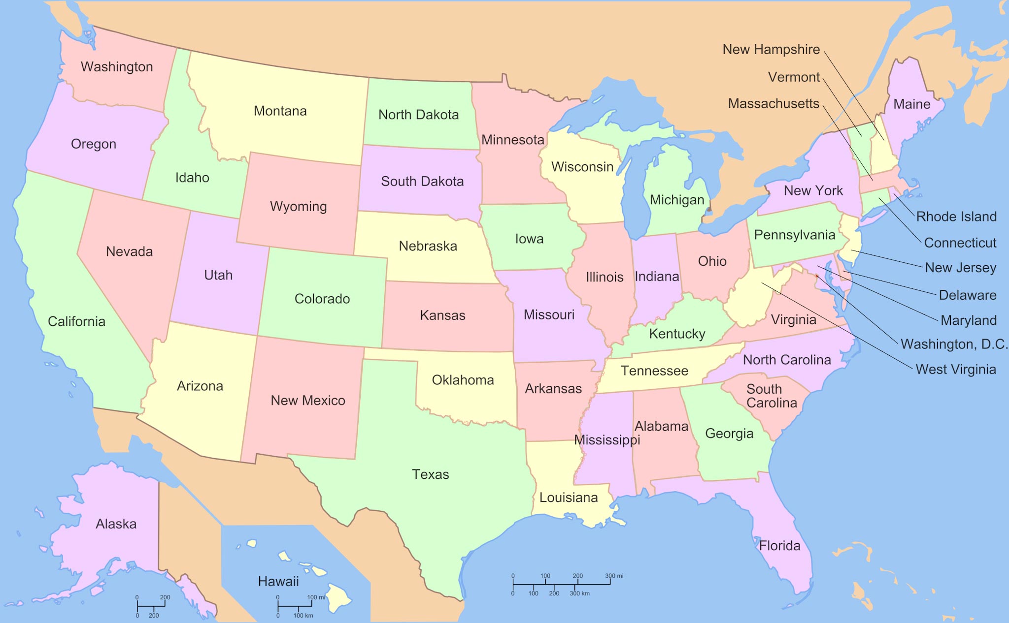 Map of all 50 U.S. states with state names.