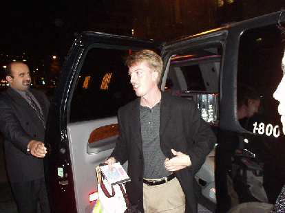 Photo: Aaron, the man of the hour, getting out of the SUV limo.  What a fun night!