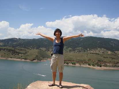 Stacey in front of Horsetooth Reservoir. 