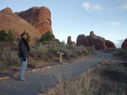 I stayed at Arches National Monument in Utah overnight and went for a quick run through Devils Garden in the morning.  The air temperature was very nice and the scarf I was wearing was totally not necessary.