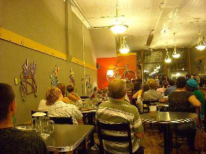 Poetry jam inside the Bean Cycle, one of my favorite coffee shops with a bicycle theme.