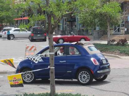 Fiat 500 Cabrio, the first one I've seen in the flesh. Note the retracting old-school soft top.