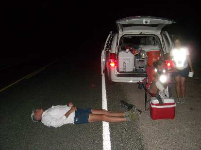 Taking a breather on the last stretch to Badwater.