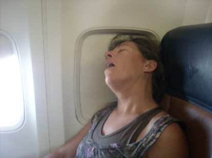 Alene got some much-needed rest on the plane back to Denver.