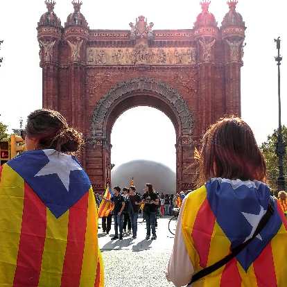 Demonstrators at the Arc de Triomf in Barcelona weeks before the referendum on independence.
