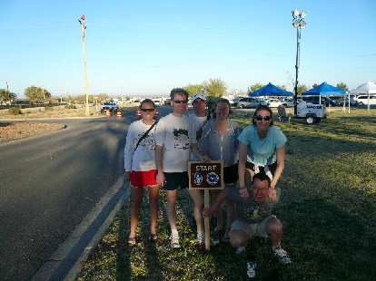 Photo: Lindsey, Dan, Eddie, Cat, Celeste and Scott at the start point the evening before the race.