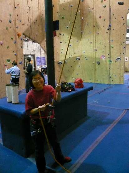 Stacey on belay at Planet Granite.