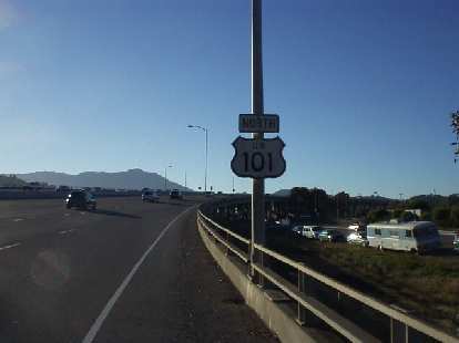 [Mile 166, 7:08 p.m.] Another mile, another highway.  This is US-101 over the Richardson Bay Bridge.