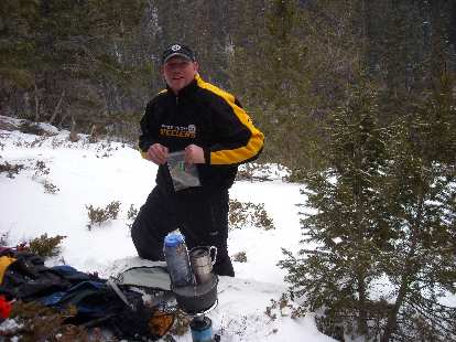 Joe was well-prepared with a lot of gear, including a full stove.  Being a Steelers fan, I liked his shirt.