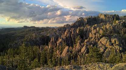 The northerly view of the rock formations from the southwest end of Trail 9 in the Black Elk Wilderness National Forest.