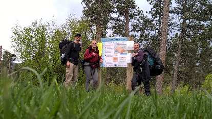 Finished after ~34 miles and 2.5 days of hiking! Felix Wong, Saar and Diana at the Willow Creek Trailhead in the Black Elk Wilderness.