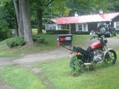 [Mile 657] Nice mailbox stand---a motorcycle---near Winchester, New Hampshire..