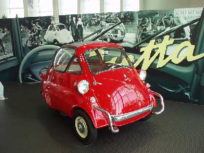A lovable quirky egg-shaped three-wheeled vehicle: the Isetta, by BMW.