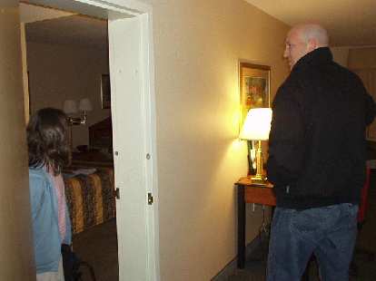 Back at the Comfort Inn, we discovered quite comedically that Sharon's room was connected to Russ' & my room through a side door. But everytime someone would knock we would open the wrong door! Back at the Comfort Inn, we discovered quite comedically that Sharon's room was connected to Russ' & my room through a side door. But everytime someone would knock we would open the wrong door!