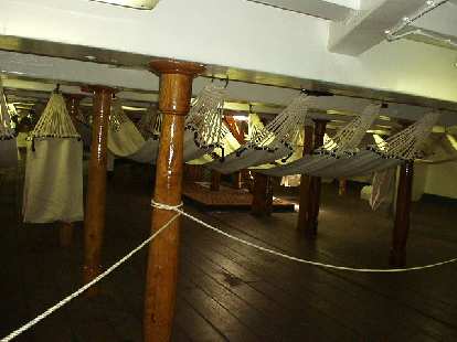 The sleeping quarters on the lowest (third) floor) of the USS Constitution. The sleeping quarters on the lowest (third) floor) of the USS Constitution.