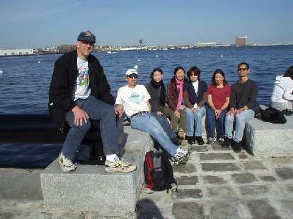 Our entire group just chillin' by the Boston Harbor near the Aquarium: Russ, Steve, Ann, Joycelyn, Gail, Sharon, and Felix.