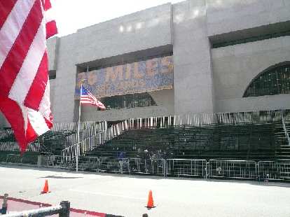 The bleachers in front of the public library, just steps away from the finish line. The bleachers in front of the public library, just steps away from the finish line.