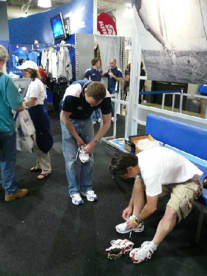 At the Boston Marathon expo, Eddie tried on some Mizuno shoes... At the Boston Marathon expo, Eddie tried on some Mizuno shoes...