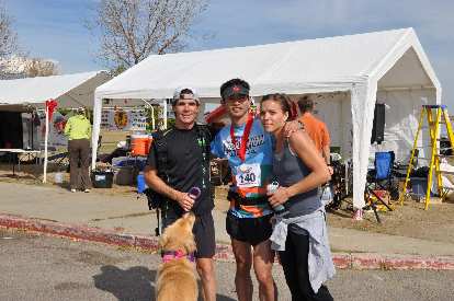 Eddie, Abbey and Leah with me at the finish. I would not have finished without them.