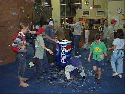 Oops... this was the result of a little accident occurring while trying to transport a drink barrel across the padded floor. "Free beer!" Oops... this was the result of a little accident occurring while trying to transport a drink barrel across the padded floor. "Free beer!"