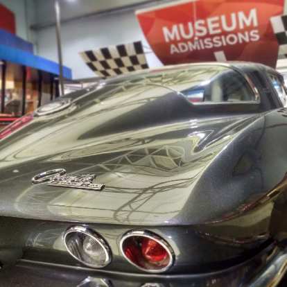 A silver 1960s Corvette Stingray in the National Corvette Museum in Bowling Green, Kentucky.