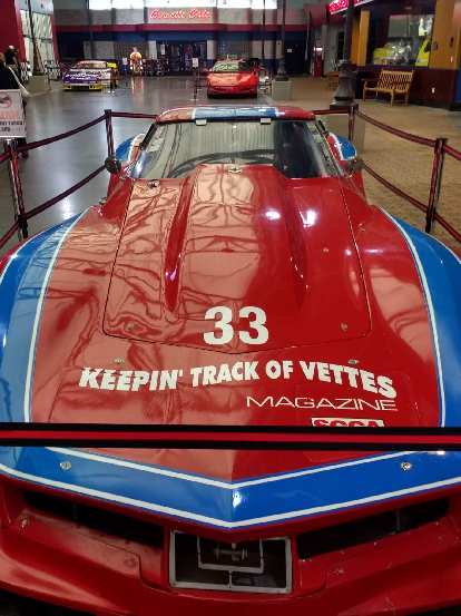 A red and blue C3 Corvette race car, with race number 33 and Keepin'Track of Vettes Magazine decal, at the National Corvette Museum in Bowling Green, Kentucky. A red and blue C3 Corvette race car, with race number 33 and Keepin'Track of Vettes Magazine decal, at the National Corvette Museum in Bowling Green, Kentucky.