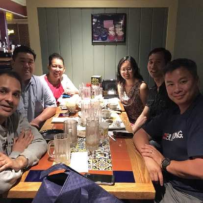 Dinner with old friends from high school: Jay, Mike, Trang, Esther, Felix, and Ken.
