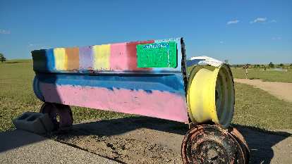 Colorful bench at Carhenge. Photo: Colorful bench at Carhenge.