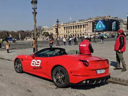 A red Ferrari California being rented near the Louvre for 129 euros for a 20-minute drive. A red Ferrari California being rented near the Louvre for 129 euros for a 20-minute drive.