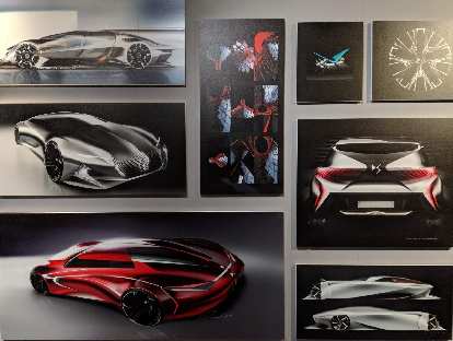 Concept car drawings inside the DS Automobiles showroom on Rue François 1er, a couple blocks off the Champs-Élysées. Concept car drawings inside the DS Automobiles showroom on Rue François 1er, a couple blocks off the Champs-Élysées.