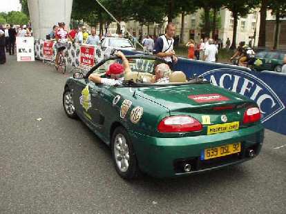In front of Le Chateau de Versailles, MG Rover was sponsoring a bicycle race!  Here's an MGF, one of the official race vehicles.