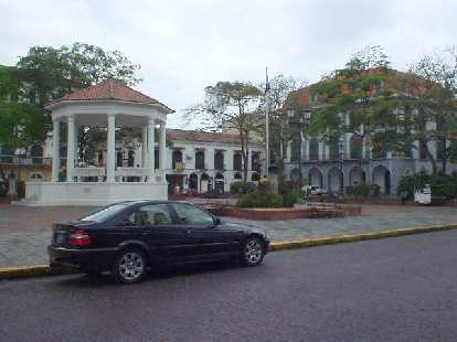 BMW 3-series sedan in the trendy/historic Casco Viejo (San Felipe) area of Panama City. (11 Mar 2007) BMW 3-series sedan in the trendy/historic Casco Viejo (San Felipe) area of Panama City.
