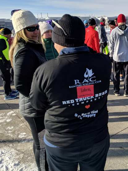 Photo: Red "Taken" stickers at the 2019 Catch Me If You Can 5k & 10k race. 
