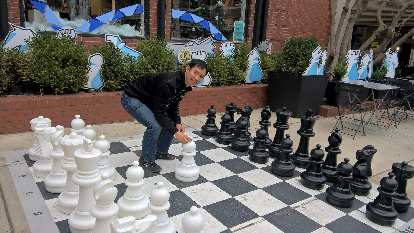 Felix Wong, giant chess board outside World Chess Hall of Fame